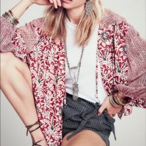 Free People Red and White Patterned Jacket